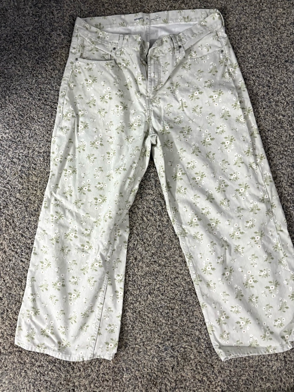 Old Navy Pastel Green Baggy Waist Pants Floral Print.